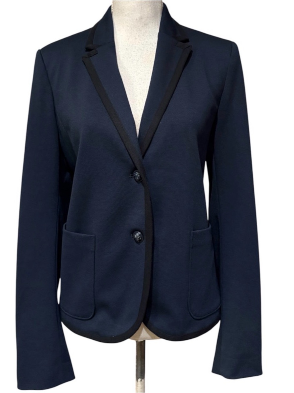 New Gap Navy Blue Blazer Ribbon Trim 2 Button Blazer Size 10